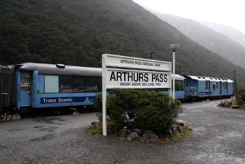 The Tranz Alpine at Arthurs Pass in the heart of the Southern Alps...