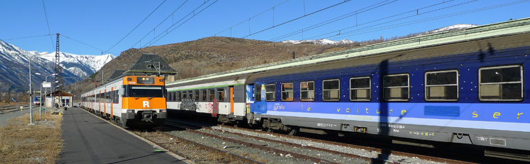 Night train from Paris and local train to Barcelona at Latour de Carol