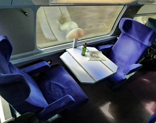 A first class table for two on the TGV Duplex train to Spain