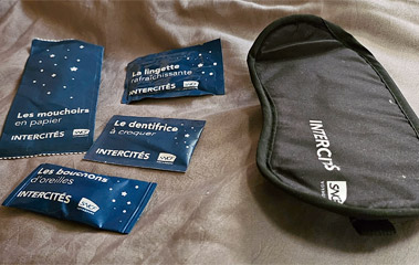 Amenities kit on French overnight train
