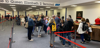Checking in at the QEII Terminal, Southampton