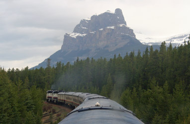 Castle Mountain seen from Rocky Mountaineer