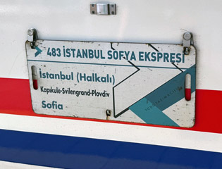 Destination plate on the Sofia-Istanbul train