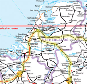 Map of international train routes leaving the Netherlands