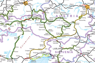 Map of train route from Vienna to Venice