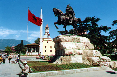 Statue of Sk�nderbeg, Tiran�, Albania.  Easy to reach by train!