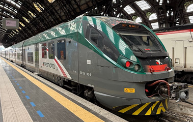 Modern Trenord train from Milan to Tirano